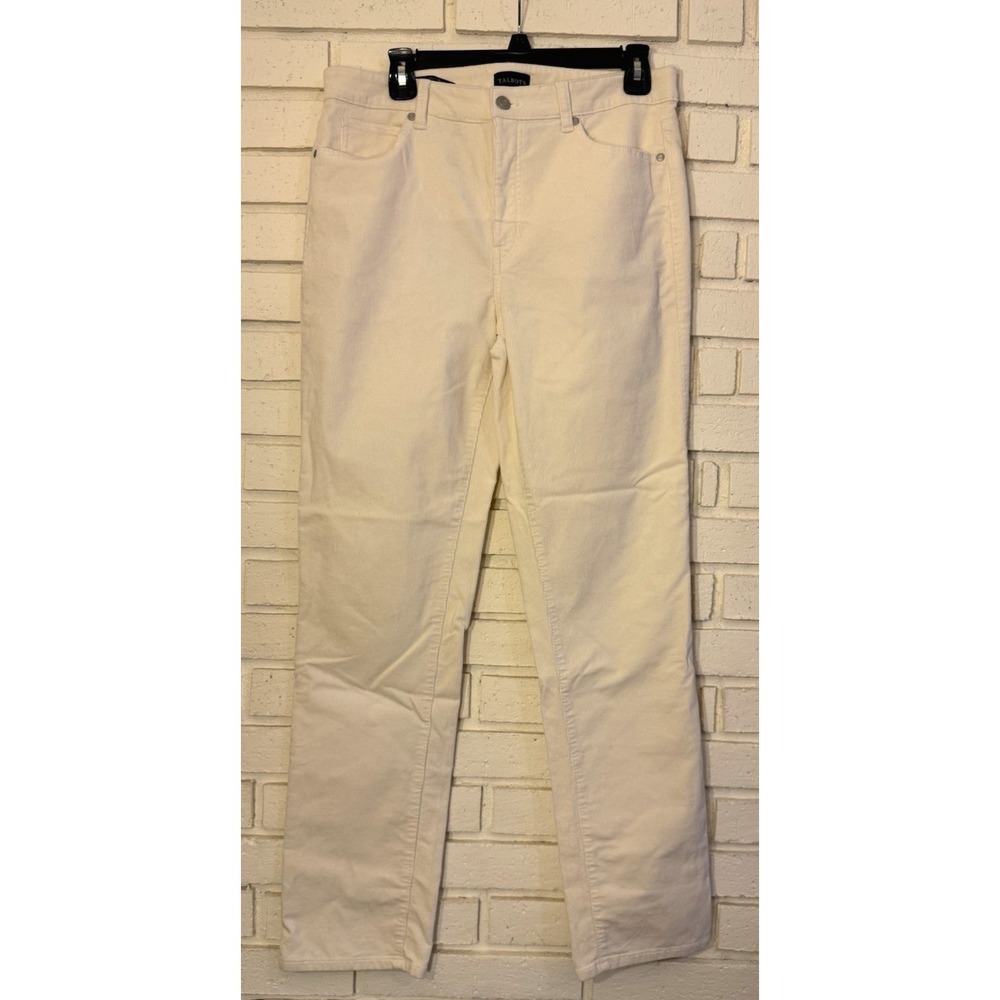 Talbots Women's Sz 8 Corduroy Straight Leg Pants High Waist Slimming Off White